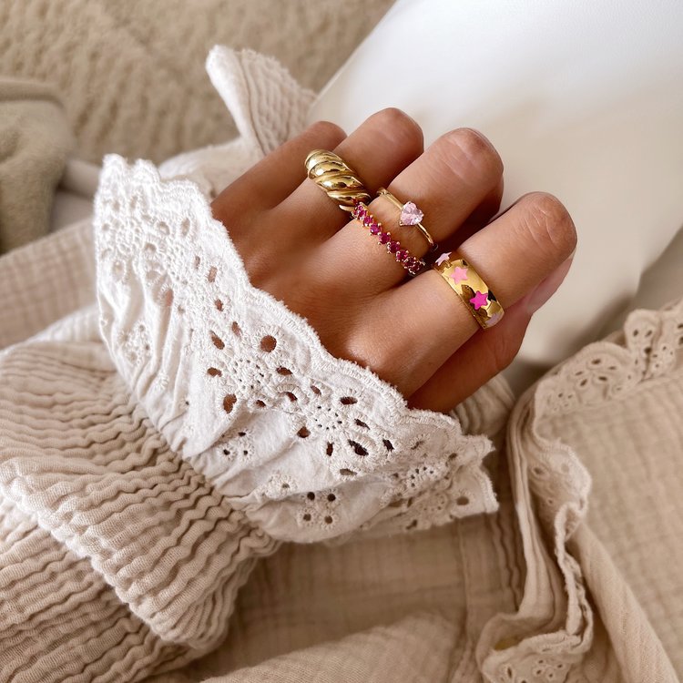 Gold Colorful Stars Ring / Pink