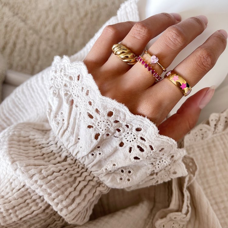 Gold Colorful Stars Ring / Pink