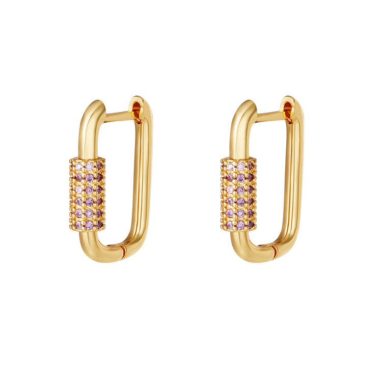 Gold Elegant Zircon Earrings / Lilac