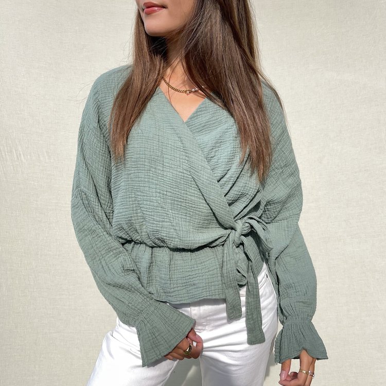 Vada Bow Tie Blouse / Dusty Green