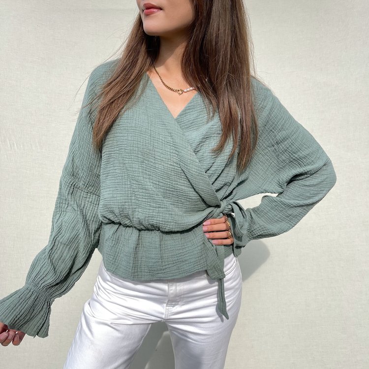 Vada Bow Tie Blouse / Dusty Green