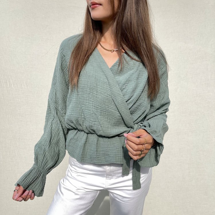 Vada Bow Tie Blouse / Dusty Green