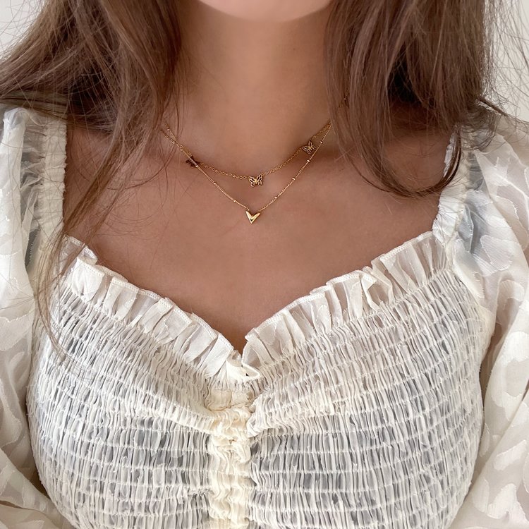 Gold Little V Beads Necklace