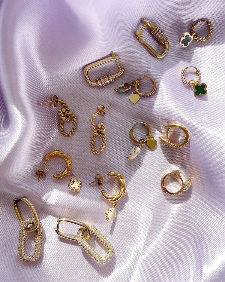 Gold Elegant Zircon Earrings / Lilac