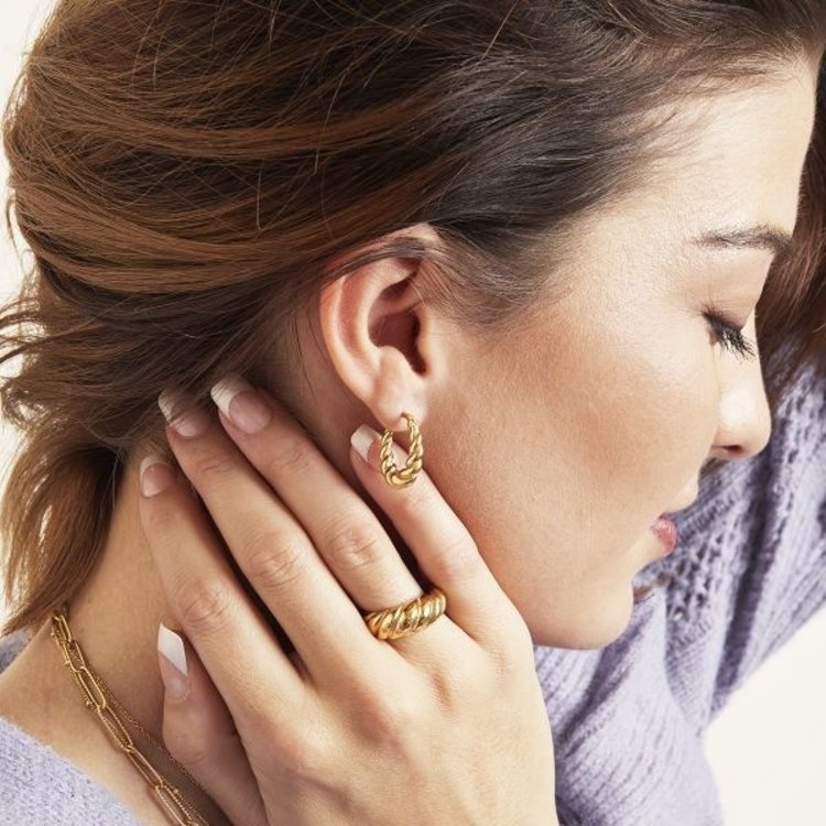 Gold Dangling Twist Hoop Earrings