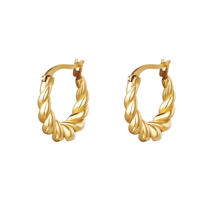 Gold Dangling Twist Hoop Earrings