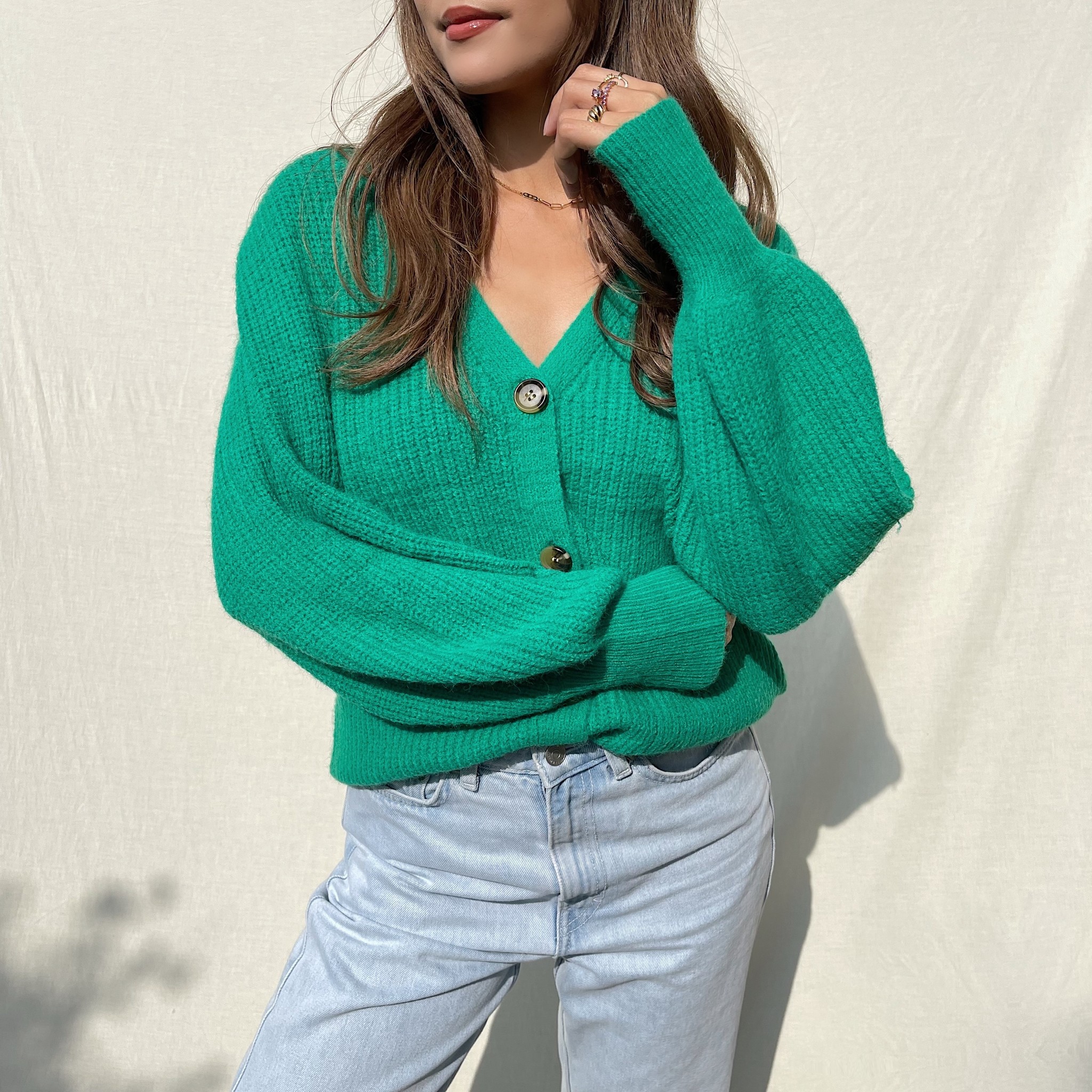 取扱No.1 - ennoy BUTTON CARDIGAN green - 割引特売:12388円