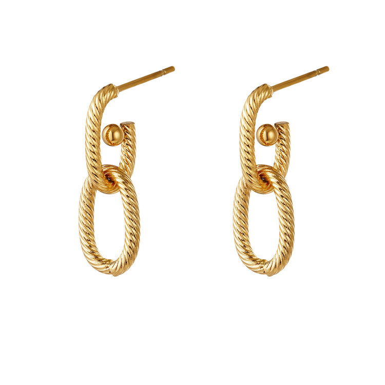 Gold Linked Textured Earrings