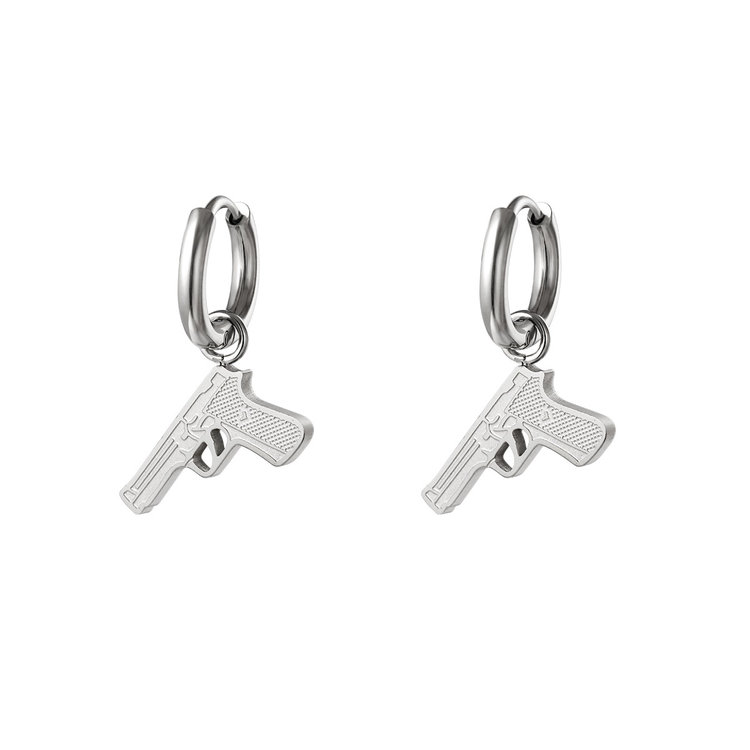 Silver Little Pistol Gun Earrings