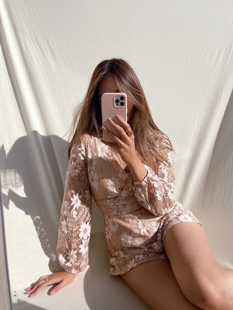 Ayame Flower Playsuit / Beige