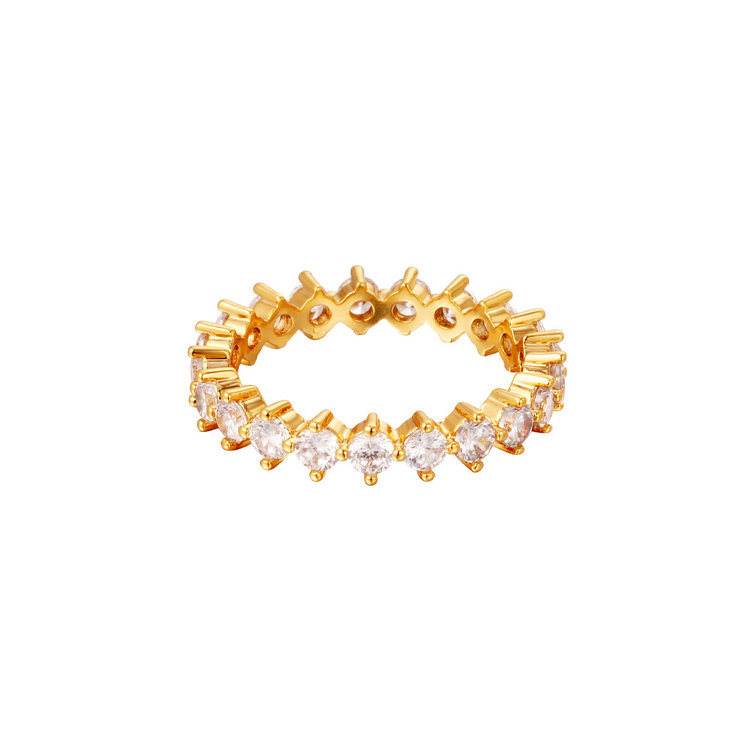 Gold Shiny Crystals Ring / White