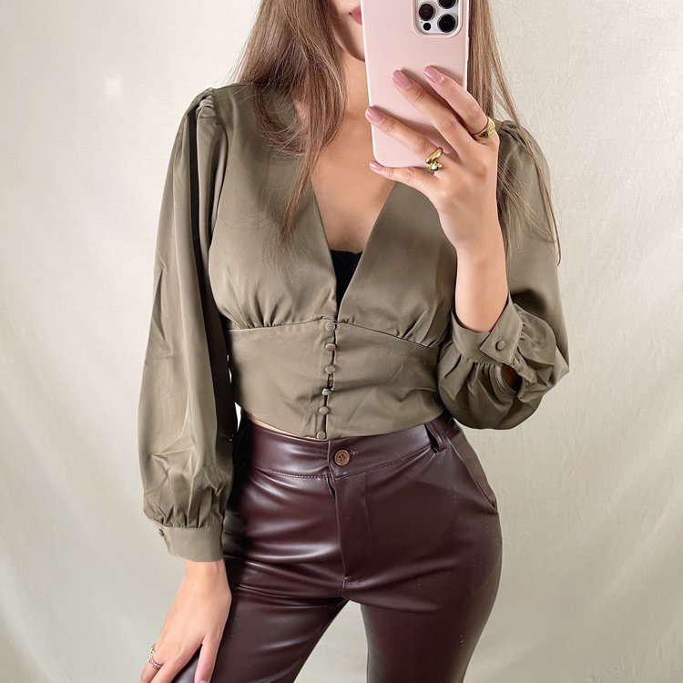 Keena Satin Crop Top / Olive Green