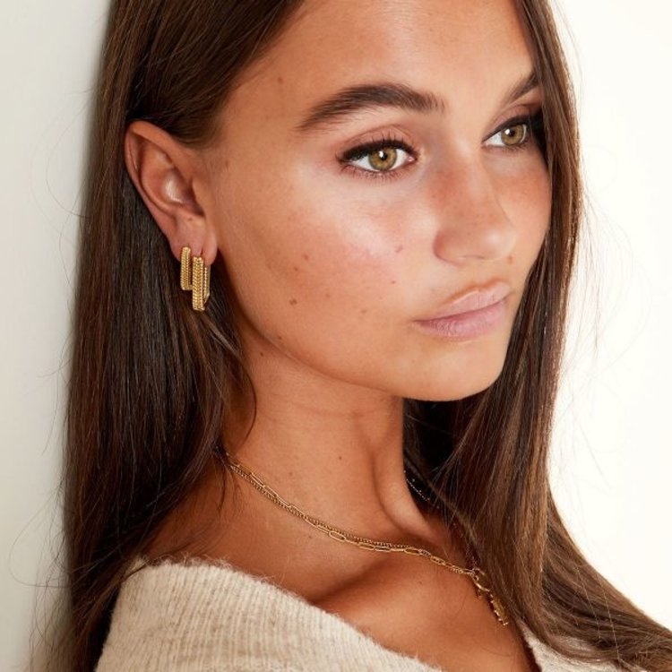 Gold Textured Square Earrings / Large