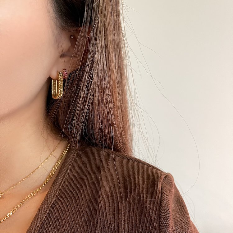 Gold Textured Square Earrings / Large