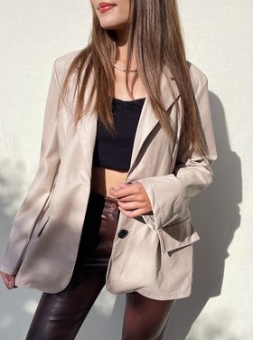 Mirai Vegan Leather Blazer / Beige