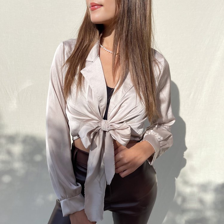 Yanis Satin Tie Top / Beige