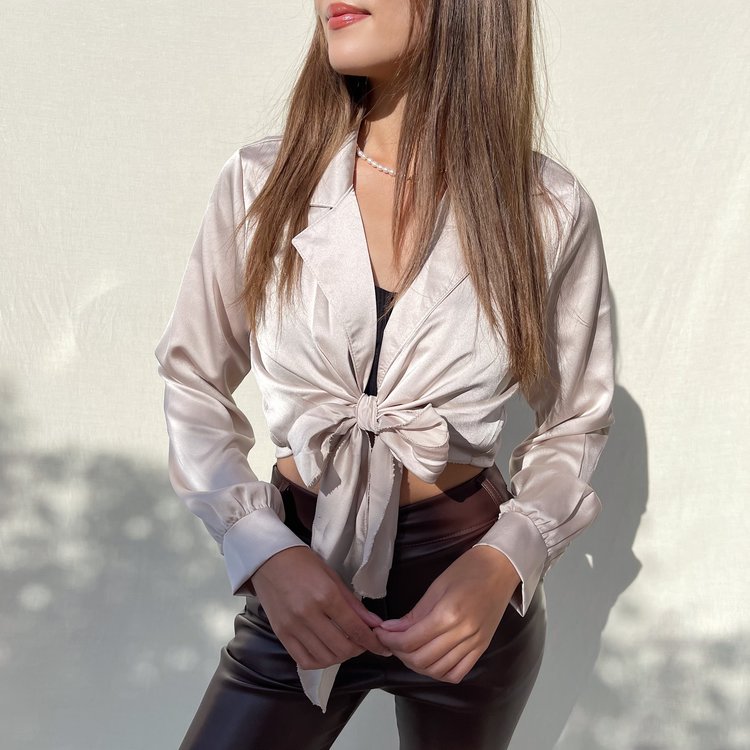 Yanis Satin Tie Top / Beige