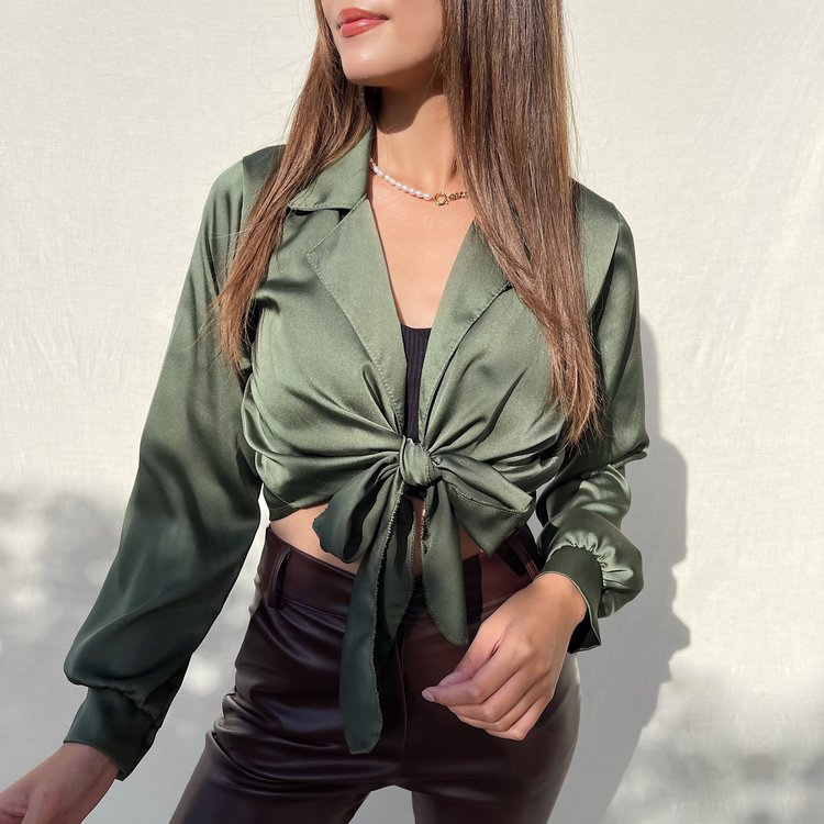 Yanis Satin Tie Top / Army Green