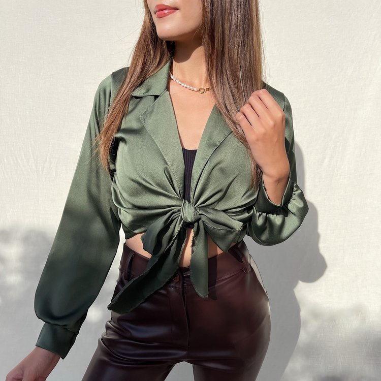 Yanis Satin Tie Top / Army Green