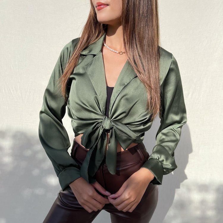 Yanis Satin Tie Top / Army Green