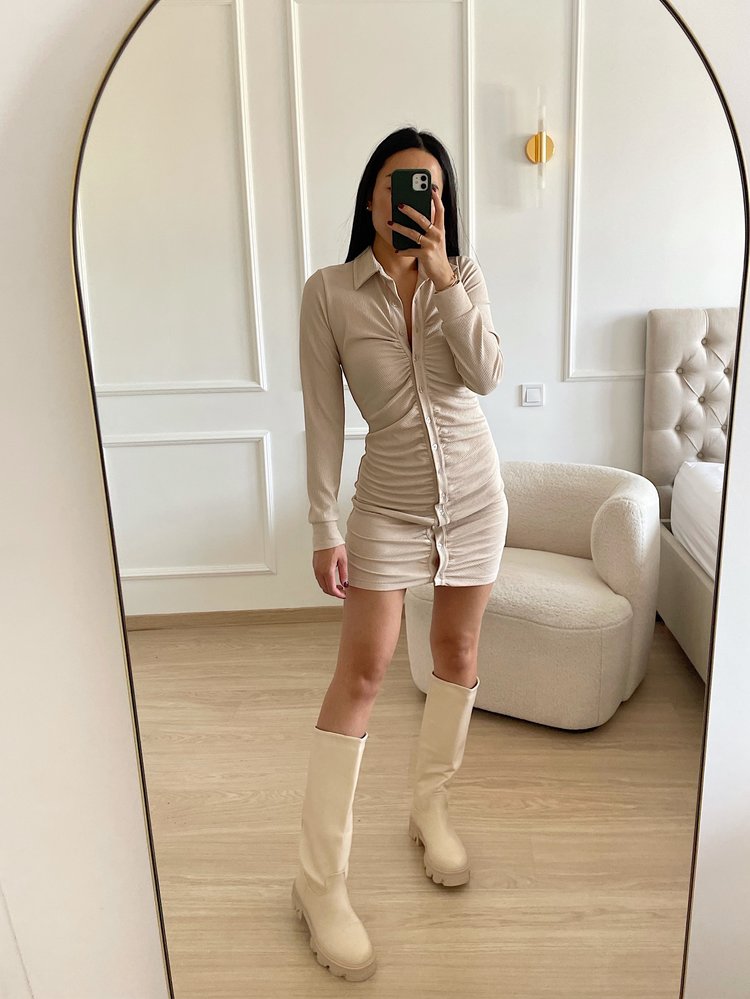 Rabia Button Dress / Beige