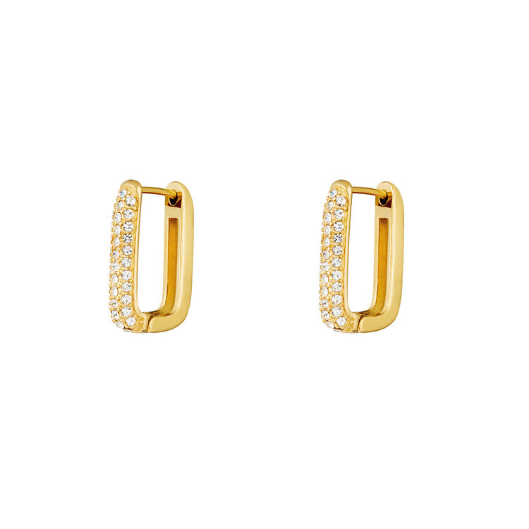 Gold Sparkle Square Earrings / White Small