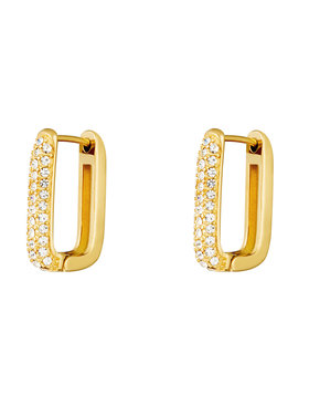 Gold Sparkle Square Earrings / White Large