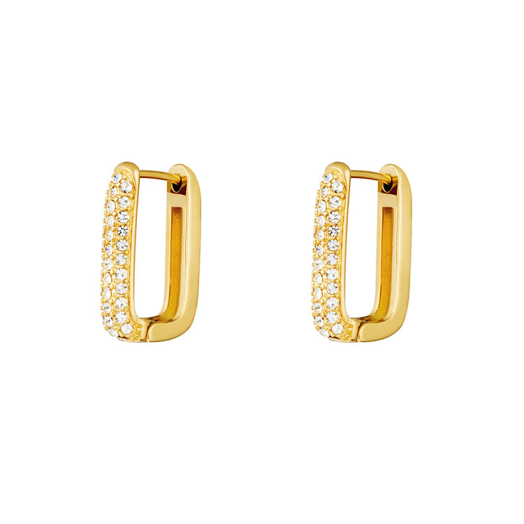 Gold Sparkle Square Earrings / White Large