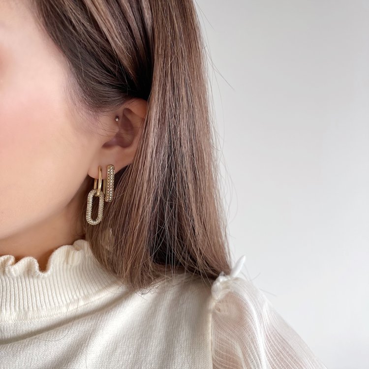 Gold Sparkle Square Earrings / White Large