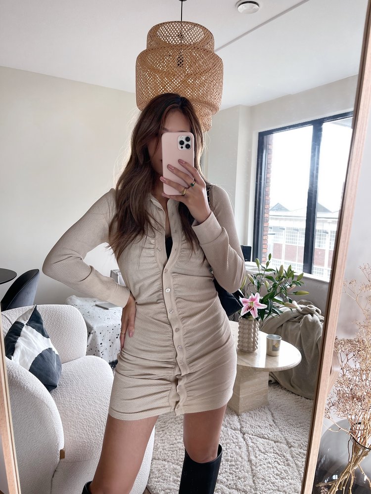 Rabia Button Dress / Beige