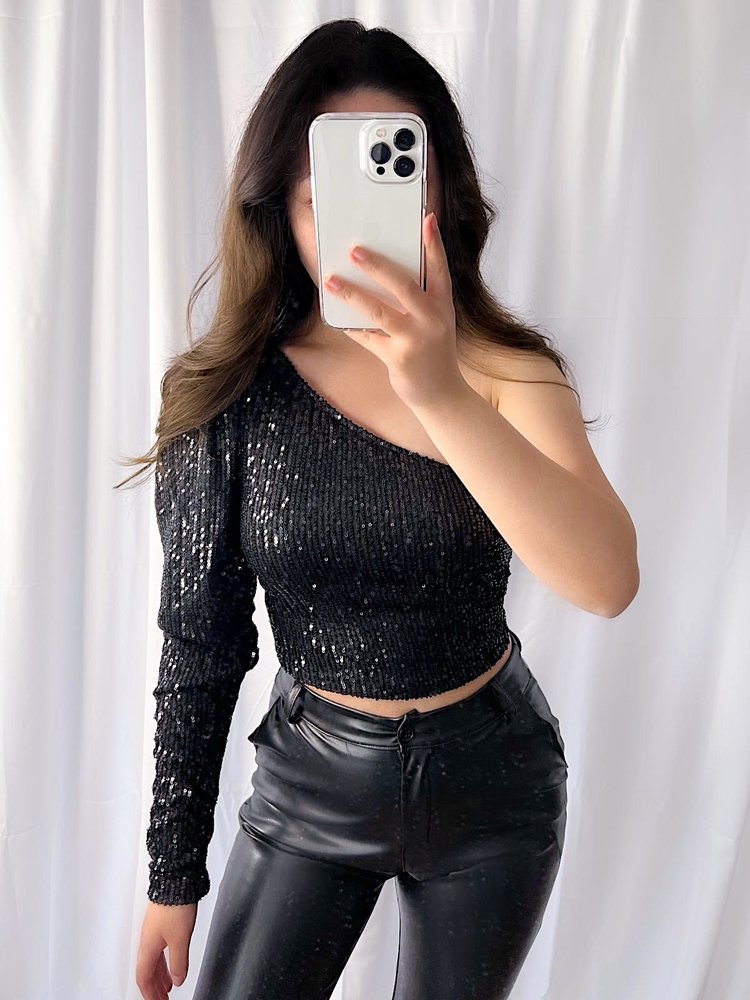 Ruby Sequin Crop Top / Black