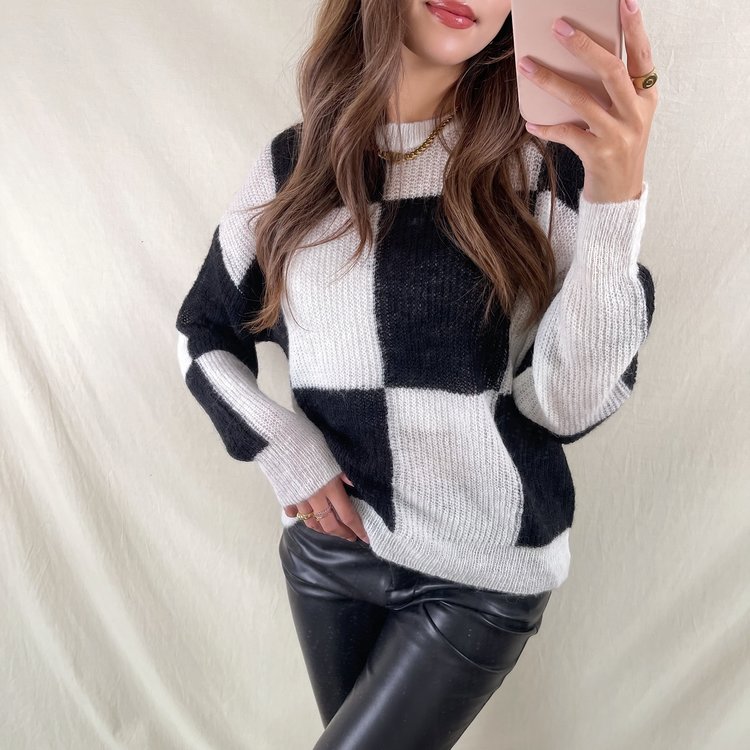 Sue Checkerboard Sweater / Black