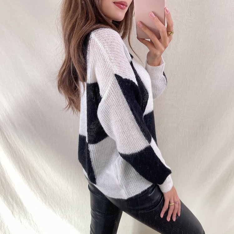 Sue Checkerboard Sweater / Black