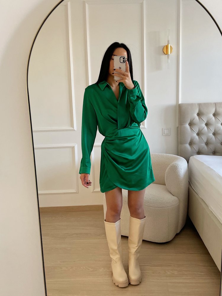 Jenai Satin Dress / Green