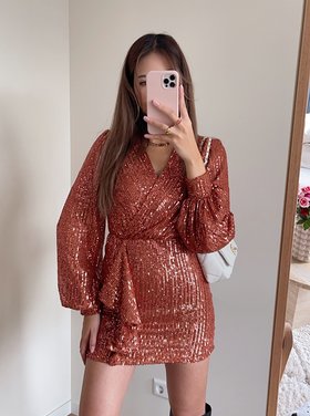 Reissa Sequin Dress / Rust