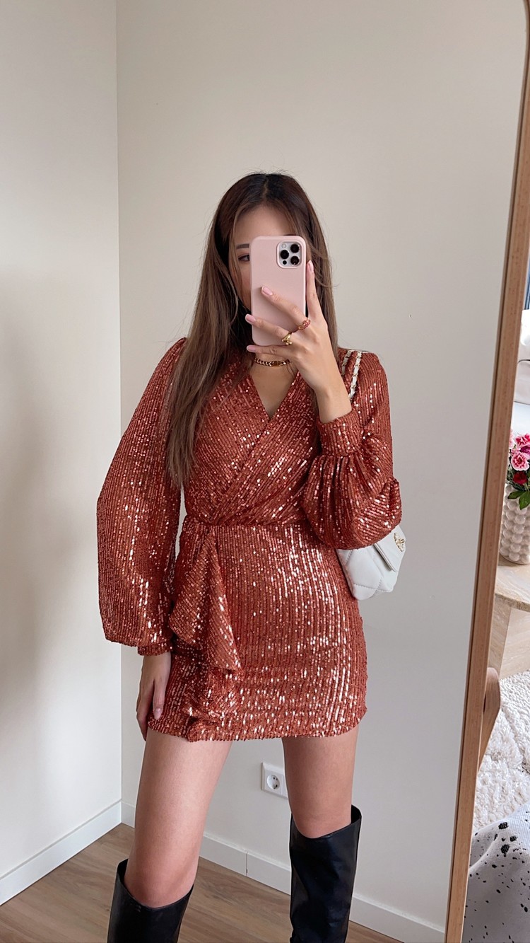 Reissa Sequin Dress / Rust