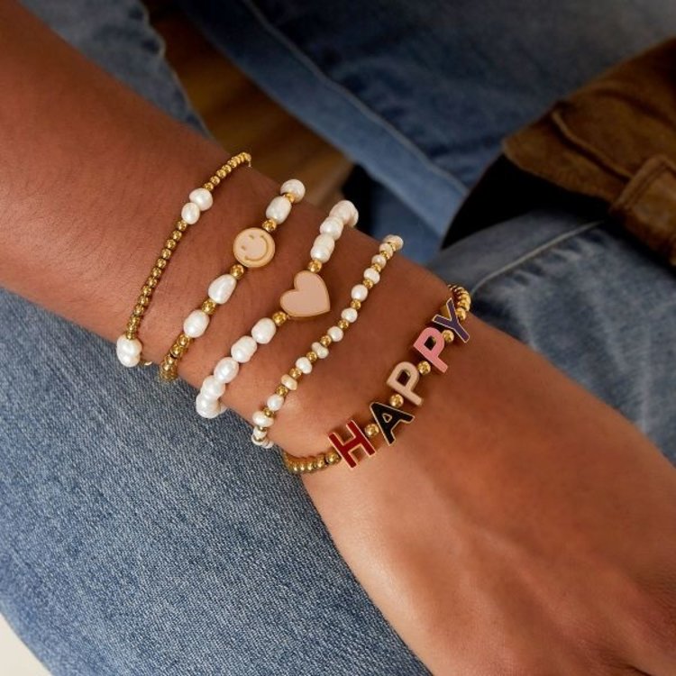 Gold Heart Pearl Bracelet / Green