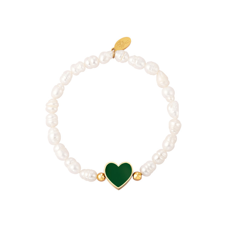 Gold Heart Pearl Bracelet / Green
