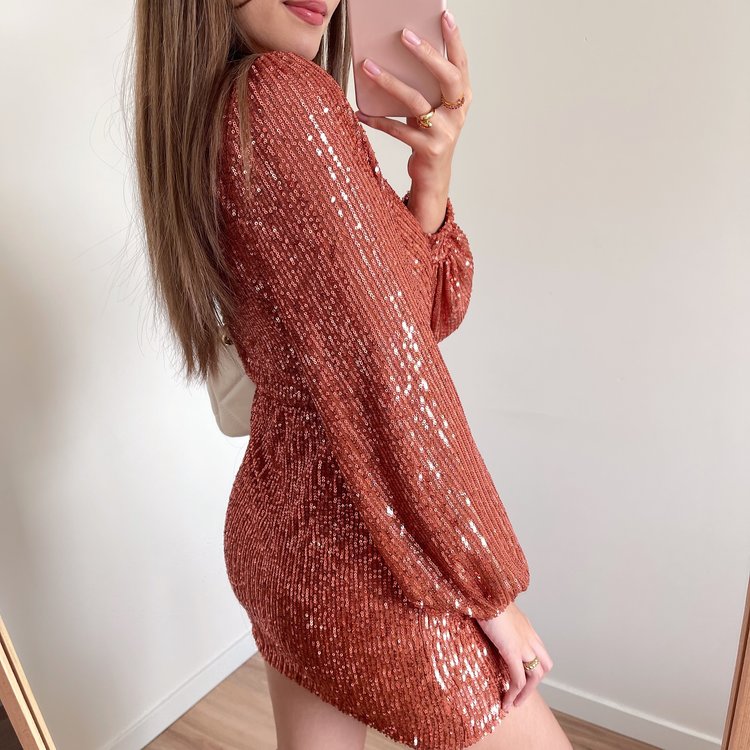 Reissa Sequin Dress / Rust