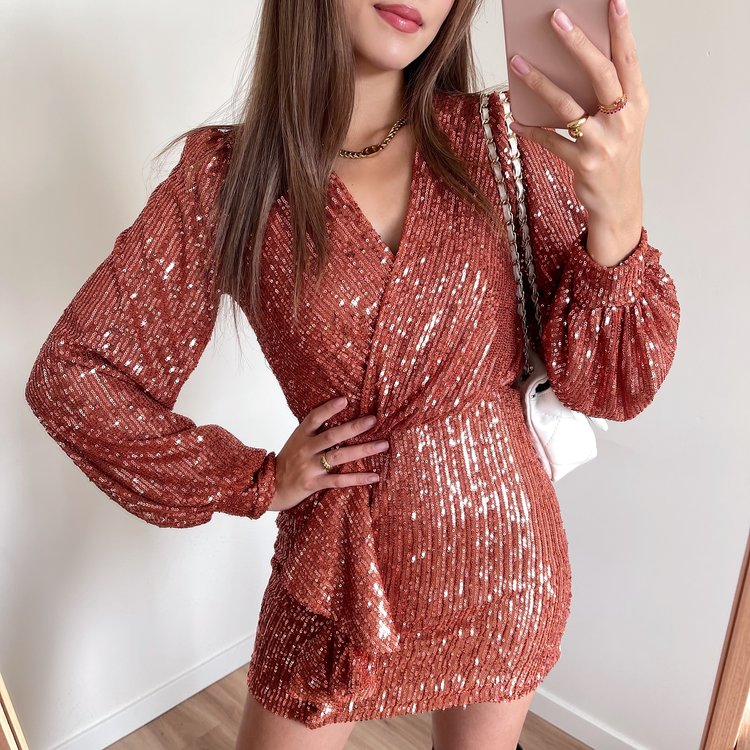 Reissa Sequin Dress / Rust