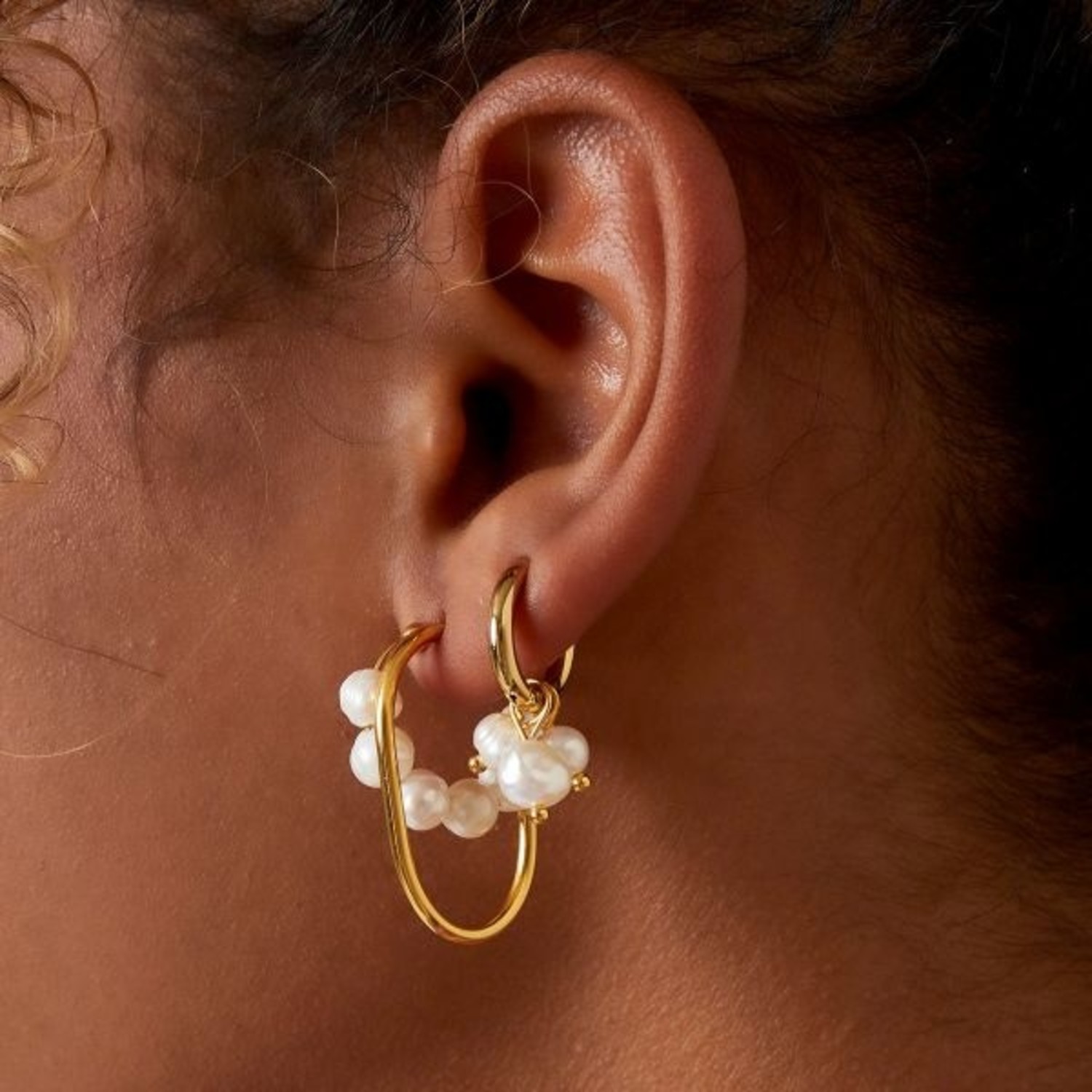 Double hoop sale pearl earrings