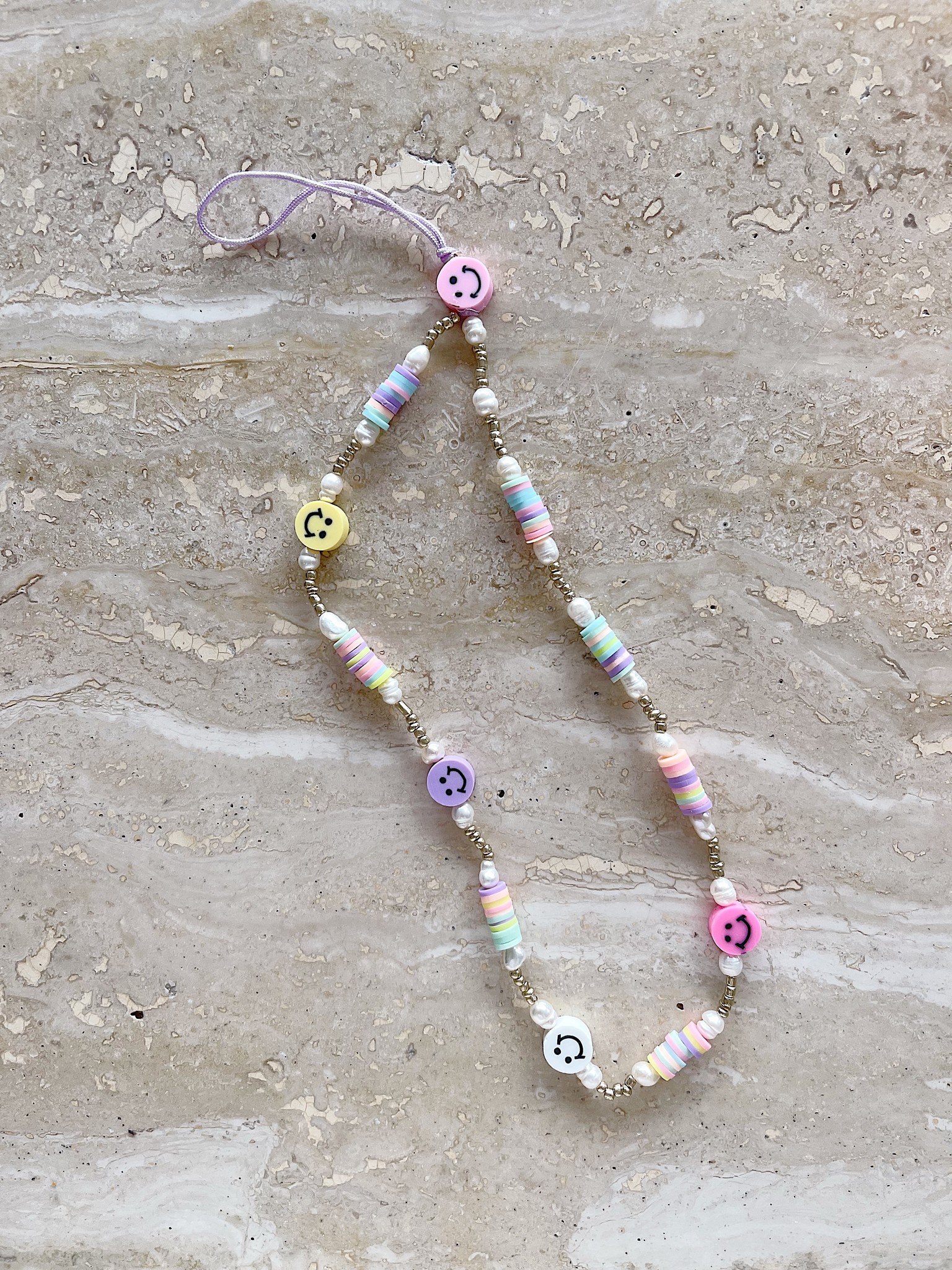 Smiley Pearl Beads Bracelet / Peach