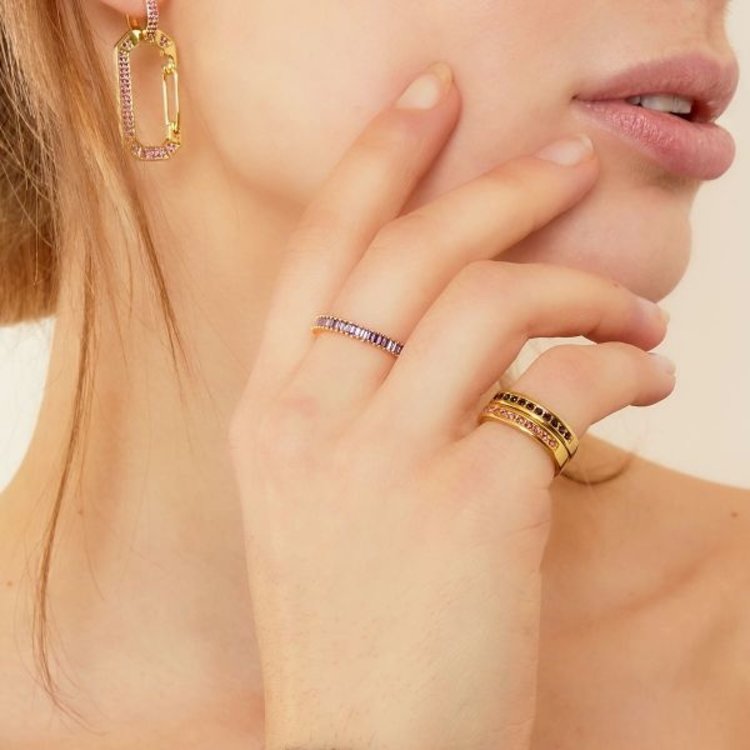 Gold Sparkle Band Ring / Pink