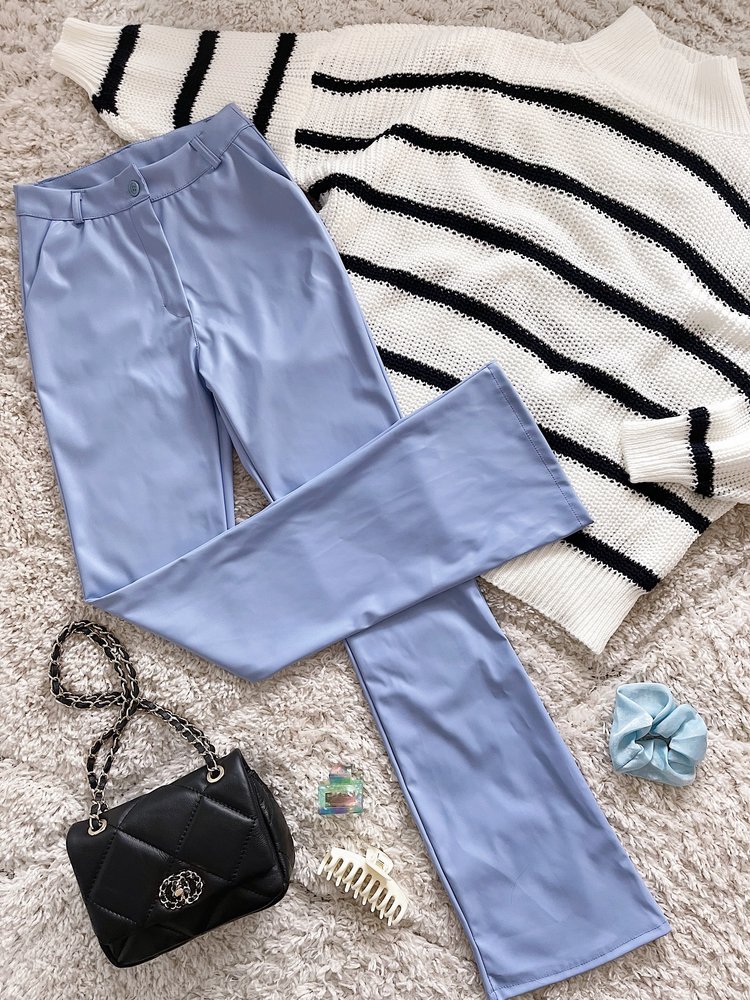 Khai Faux Leather Flared Trousers / Blue