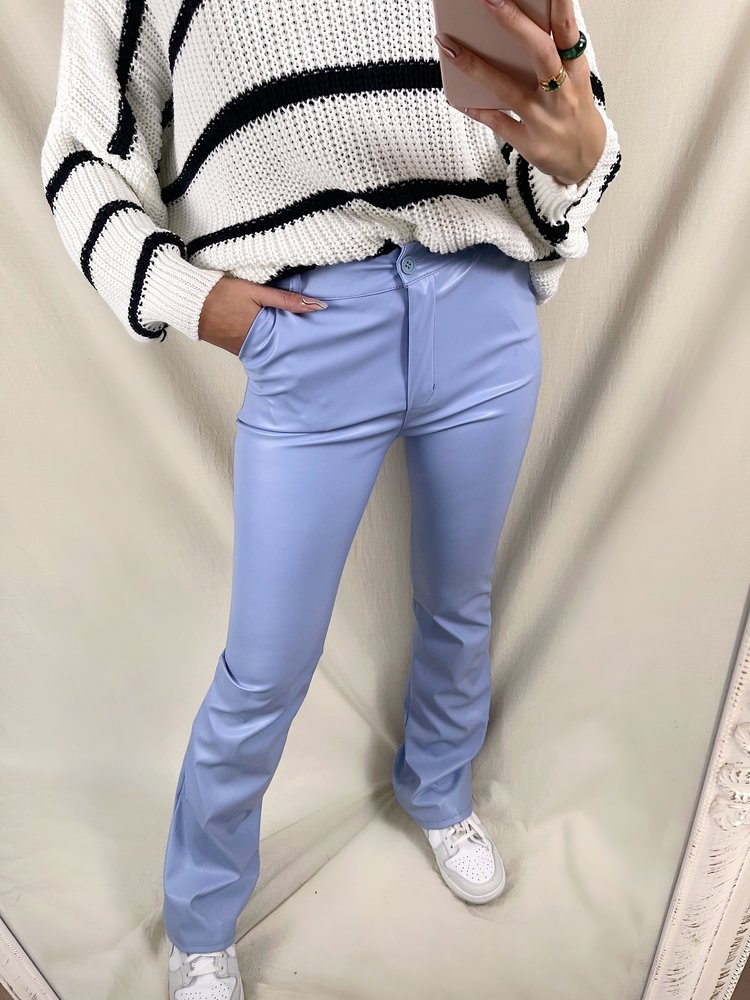 Khai Faux Leather Flared Trousers / Blue