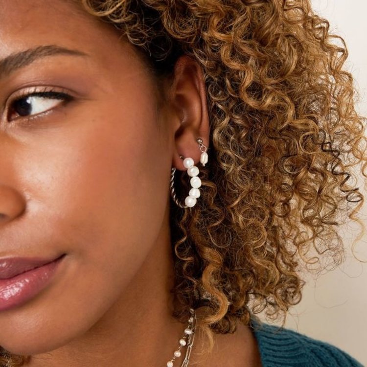 Gold Pearl Half Twist Earrings