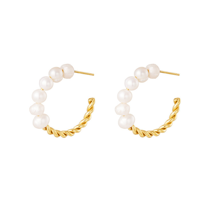 Gold Pearl Half Twist Earrings
