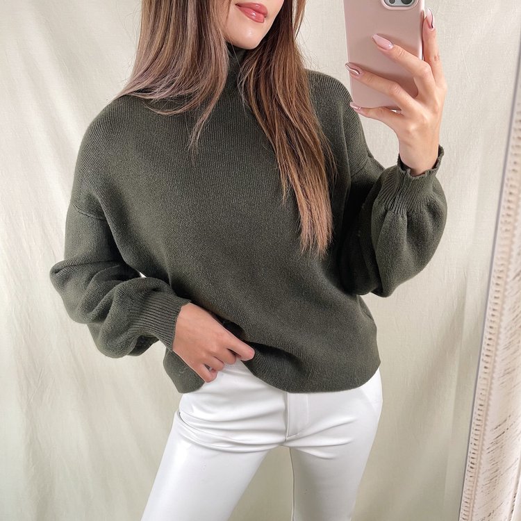 Jennie Puff Sleeve Sweater / Army Green