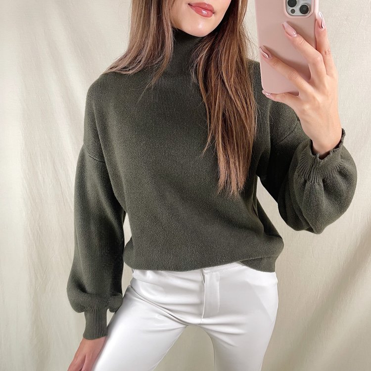 Jennie Puff Sleeve Sweater / Army Green