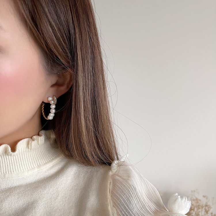 Gold Pearl Half Twist Earrings